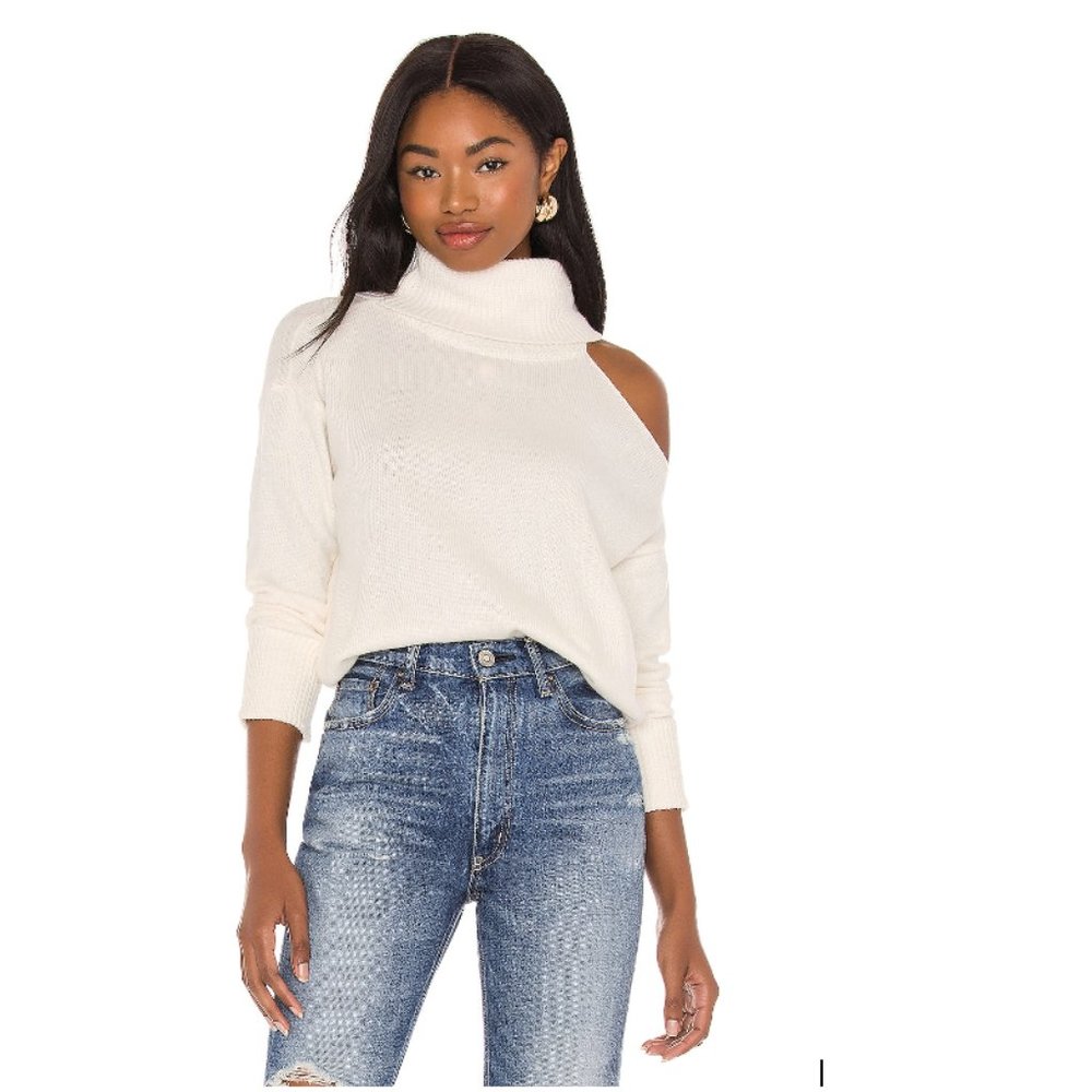1.STATE Cutout Shoulder Turtleneck Sweater
